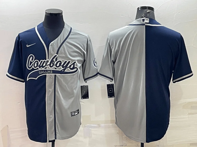 Baseball Jersey For Softball And Baseball Clubs-Men's Dallas Cowboys Blank Navy Blue Grey Two Tone With Patch Cool Base Stitched Baseball Jersey