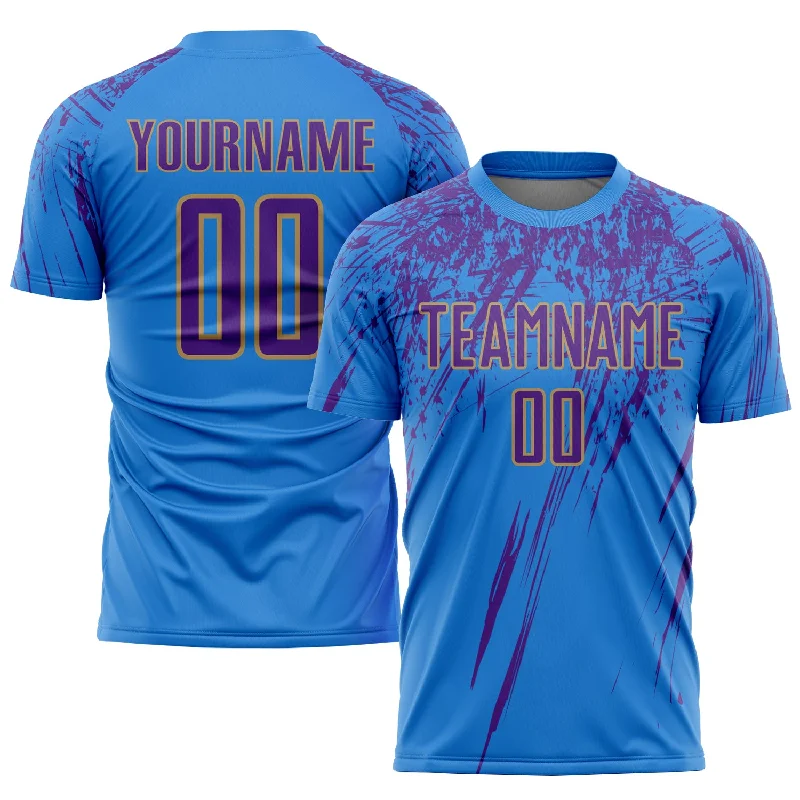 Football Jersey With Custom School Names-Custom Powder Blue Purple-Old Gold Sublimation Soccer Uniform Jersey