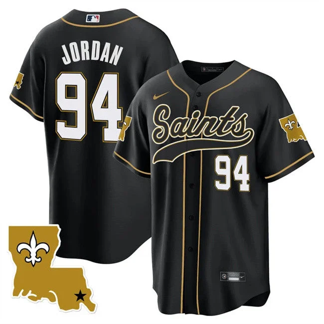 Baseball Jersey For Fan Events-Men's New Orleans Saints #94 Cameron Jordan Black 1987 Legacy Cool Base Stitched Baseball Jersey