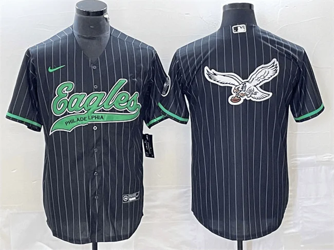 Baseball Jersey For Promotional Fan Apparel-Men's Philadelphia Eagles Black Team Big Logo Cool Base Stitched Baseball Jersey