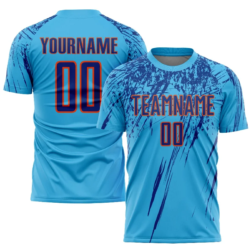 Football Jersey For Custom Team Jerseys-Custom Sky Blue Royal-Orange Sublimation Soccer Uniform Jersey