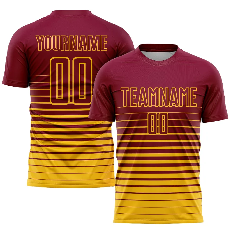 Football Jersey For Fundraising Campaigns-Custom Maroon Yellow Pinstripe Fade Fashion Sublimation Soccer Uniform Jersey