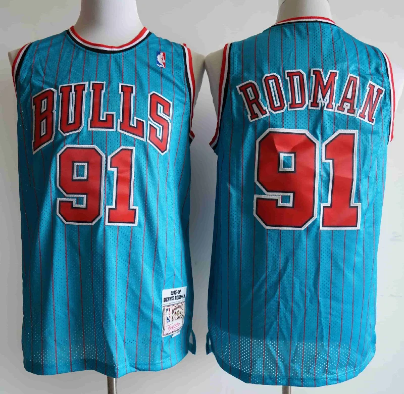 Basketball Jersey With Custom Player Names-Bulls 91 Dennis Rodman Blue 1995-96 Hardwood Classics Swingman Basketball Jersey