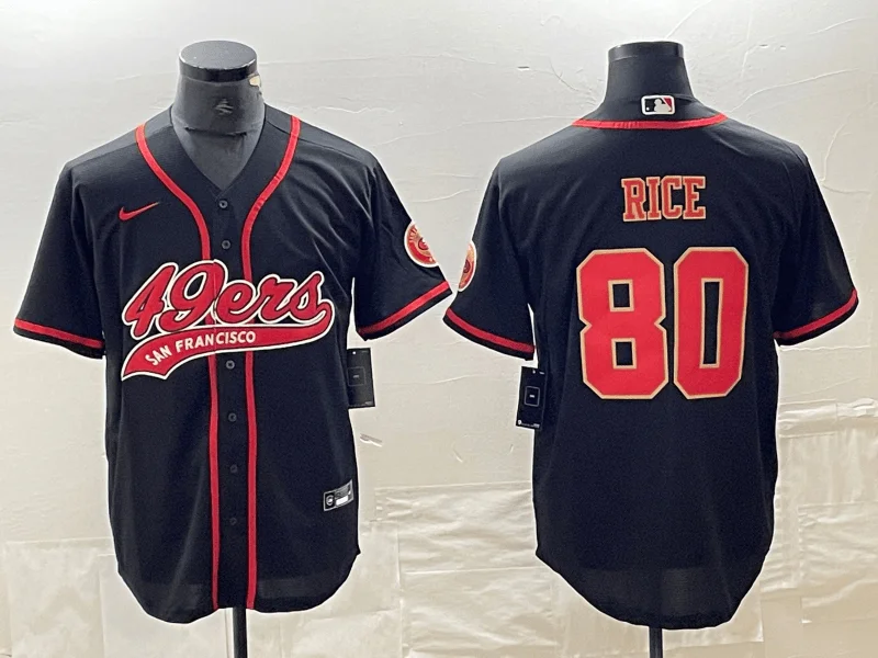 Baseball Jersey For Custom Fan Gear-Men's San Francisco 49ers #80 Jerry Rice Black Red With Patch Cool Base Stitched Baseball Jersey