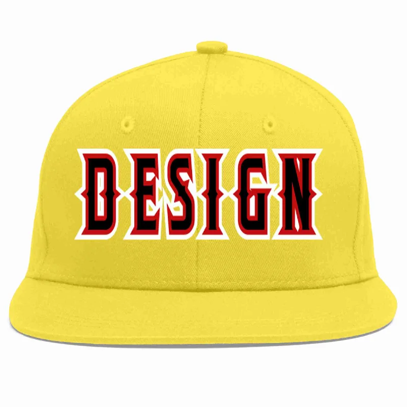 Baseball Cap For Sports Leagues-Custom Light Gold Black-Red Flat Eaves Sport Baseball Cap Design for Men/Women/Youth