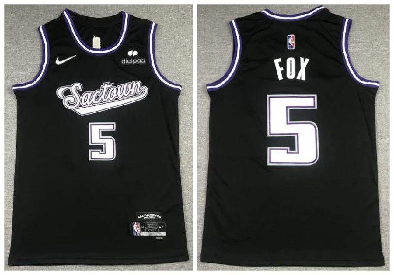 Basketball Jersey For Group Orders-Kings 5 De'Aaron Fox Black 2021-22 City Edition Swingman Basketball Jersey