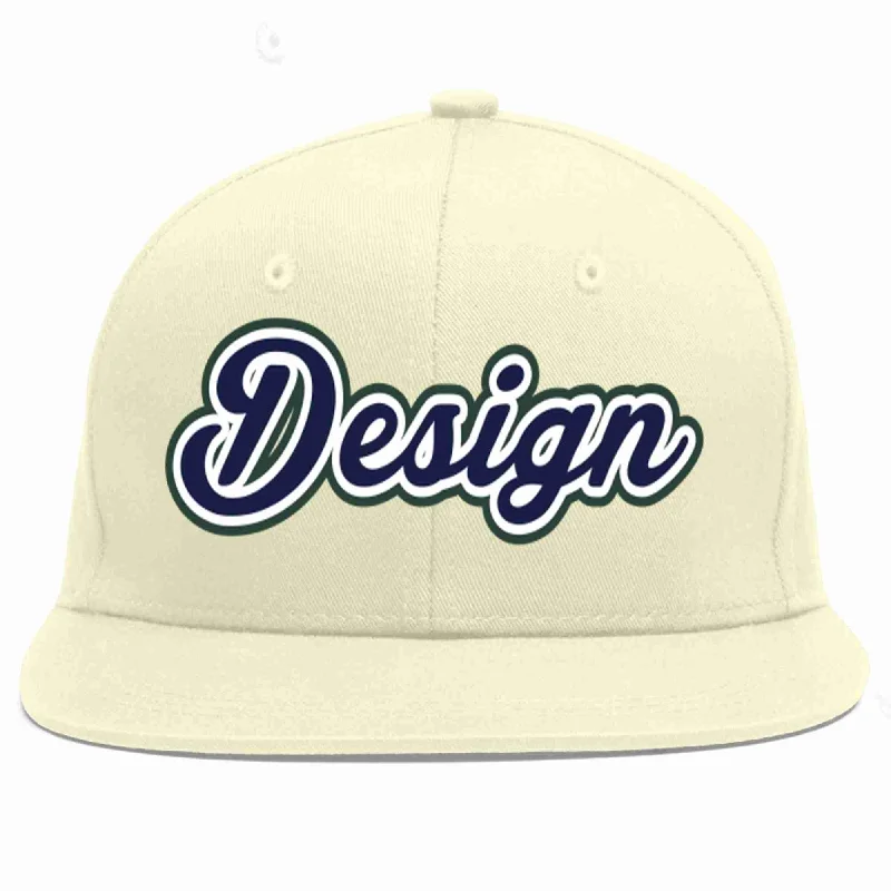 Baseball Cap For Youth Sports-Custom Cream Navy-White Flat Eaves Sport Baseball Cap Design for Men/Women/Youth