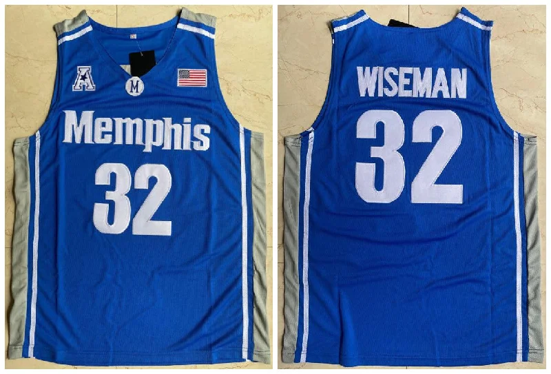 Basketball Jersey With Personalized Patches-Memphis Tigers 32 James Wiseman Blue College Basketball Basketball Jersey