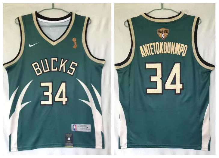 Basketball Jersey For Special Edition Players-Bucks 34 Giannis Antetokounmpo Green 2021 Earned Edition Finals Champions Swingman Basketball Jersey