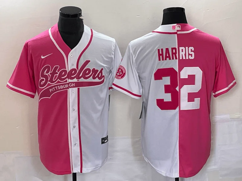 Baseball Jersey For College Fans-Men's Pittsburgh Steelers #32 Franco Harris Pink White Two Tone With Patch Cool Base Stitched Baseball Jersey