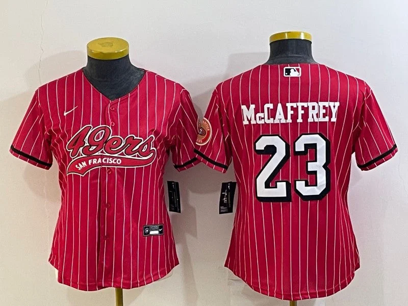 Baseball Jersey For Special Event Merchandise-Women's San Francisco 49ers #23 Christian McCaffrey New Red With Patch Cool Base Stitched Baseball Jersey(Run Small)