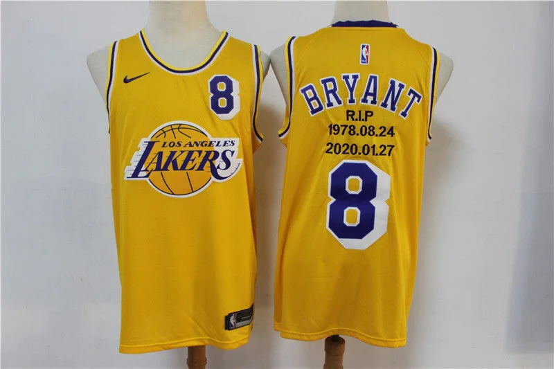 Basketball Jersey For Fan Club Orders-Lakers 8 Kobe Bryant Yellow R.I.P Swingman Fashion Basketball Jersey