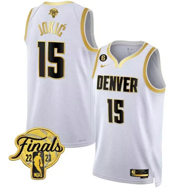 Basketball Jersey For Group Orders-Nuggets 15 Nikola Jokic White 2023 Finals NO.6 Patch Collection Edition Swingman Basketball Jersey