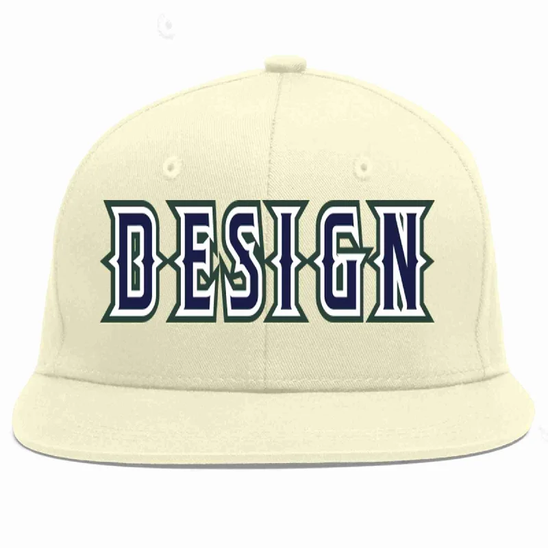 Baseball Cap For Custom Apparel-Custom Cream Navy-White Flat Eaves Sport Baseball Cap Design for Men/Women/Youth