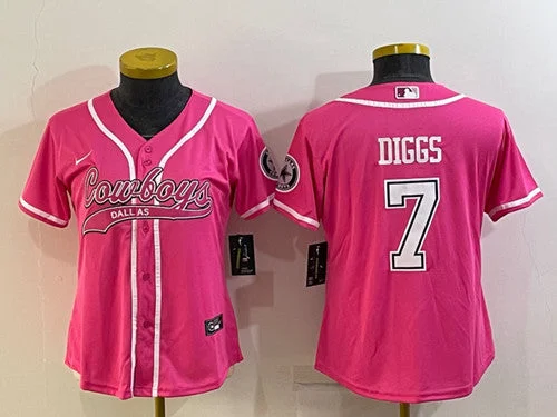 Baseball Jersey For Fan Club Apparel-Women's Dallas Cowboys #7 Trevon Diggs Pink With Patch Cool Base Stitched Baseball Jersey(Run Small)