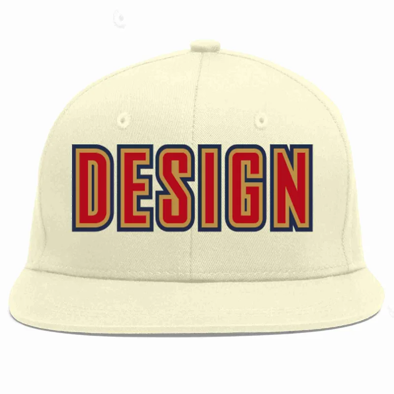 Baseball Cap For Fan Apparel-Custom Cream Red-Old Gold Flat Eaves Sport Baseball Cap Design for Men/Women/Youth