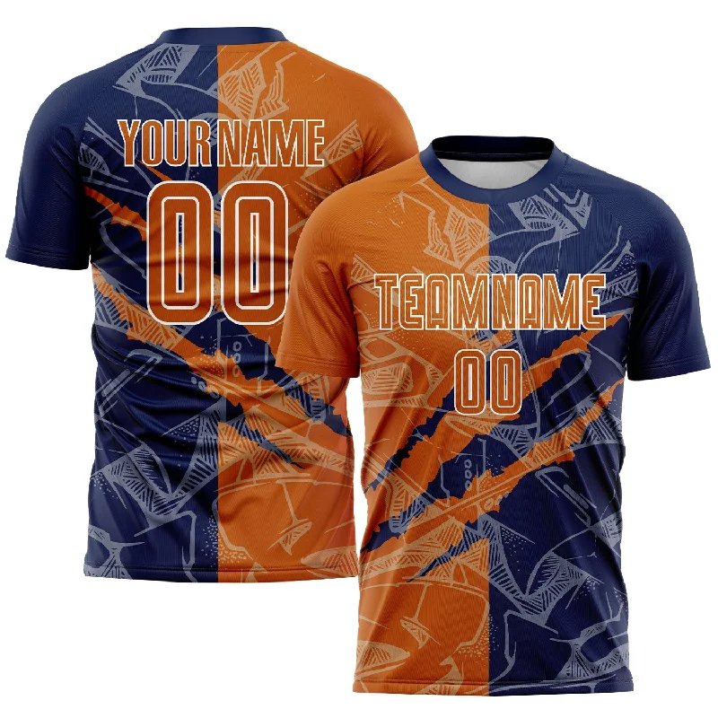 Football Jersey For Personalized Fan Support-Custom Graffiti Pattern Texas Orange-Navy Scratch Sublimation Soccer Uniform Jersey