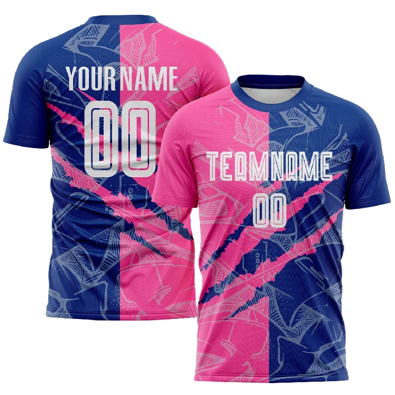 Football Jersey With Name And Number-Custom Graffiti Pattern Pink-Royal Scratch Sublimation Soccer Uniform Jersey