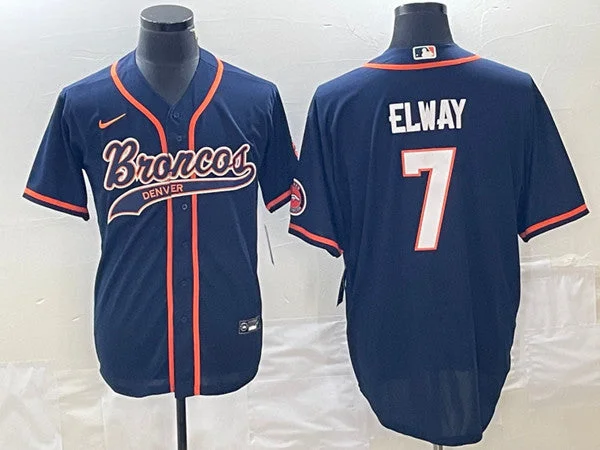 Baseball Jersey With Custom Graphics-Men's Denver Broncos #7 John Elway Navy Cool Base Stitched Baseball Jersey