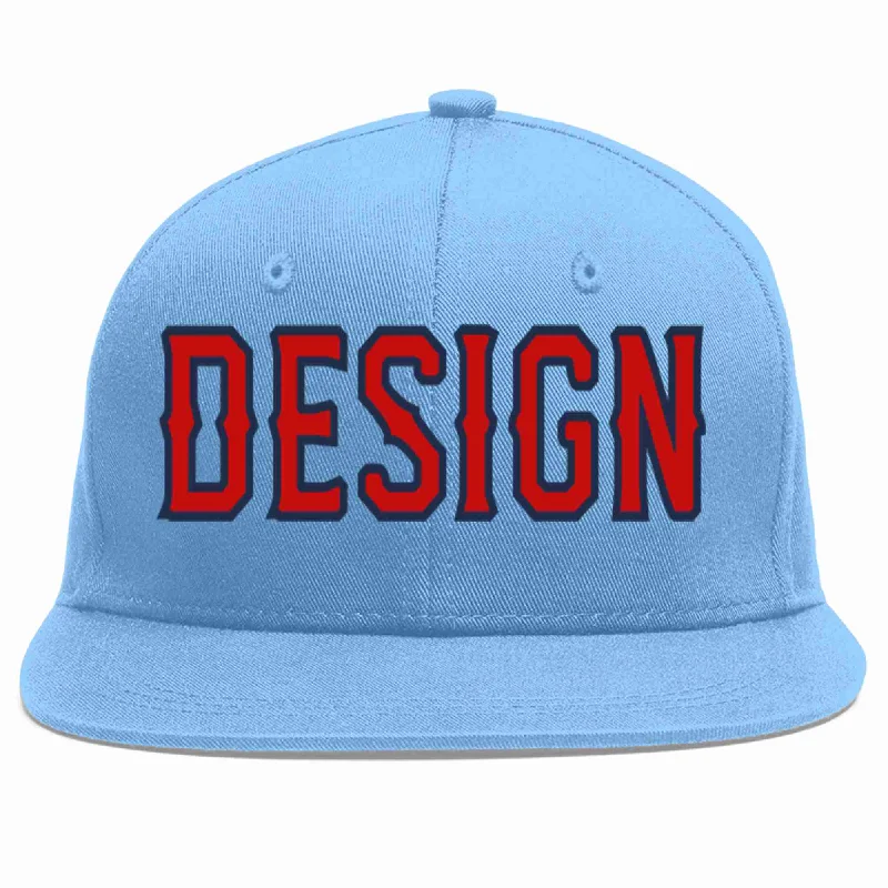 Baseball Cap For Official Team Gear-Custom Light Blue Red-Navy Flat Eaves Sport Baseball Cap Design for Men/Women/Youth