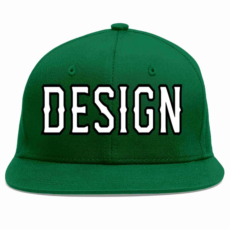 Baseball Cap For Outdoor Sporting Events-Custom Green White-Black Flat Eaves Sport Baseball Cap Design for Men/Women/Youth