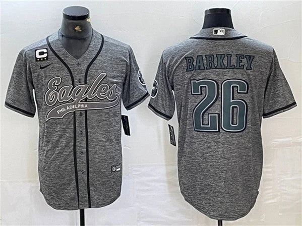 Baseball Jersey For Custom Fan Apparel Sales-Men's Philadelphia Eagles #26 Saquon Barkley Gray With 3-star C Patch Cool Base Baseball Stitched Jersey