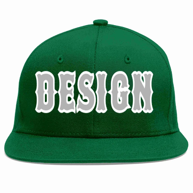 Custom Green Gray-White Flat Eaves Sport Baseball Cap Design for Men/Women/Youth