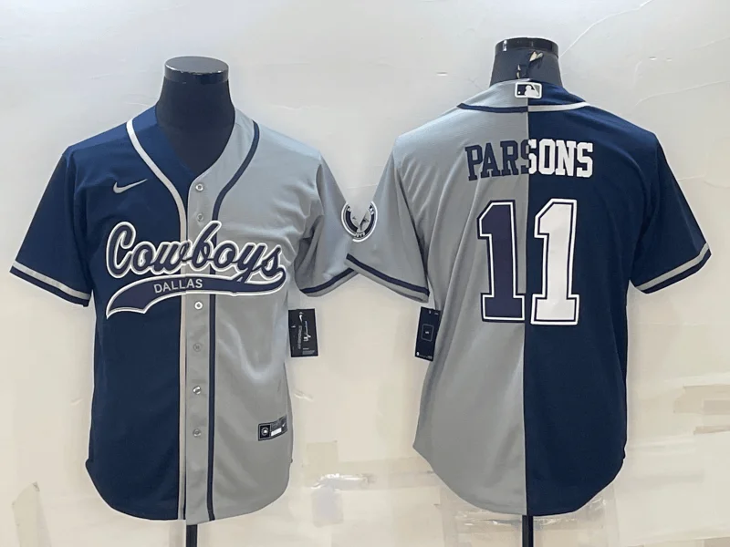 Baseball Jersey For Sports Merchandise-Men's Dallas Cowboys #11 Micah Parsons Navy Blue Grey Two Tone With Patch Cool Base Stitched Baseball Jersey