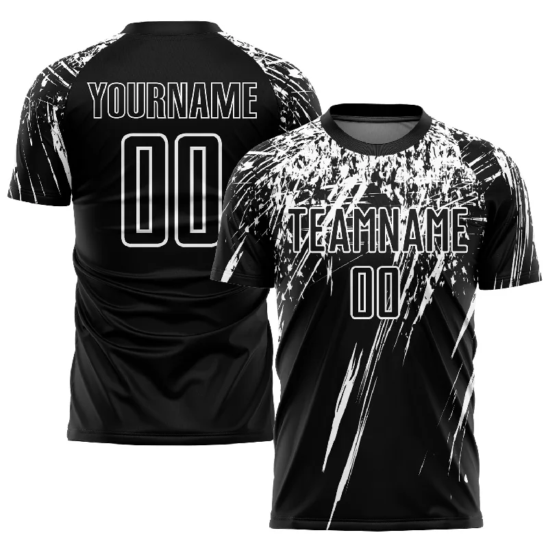 Football Jersey For High School Teams-Custom Black White Sublimation Soccer Uniform Jersey