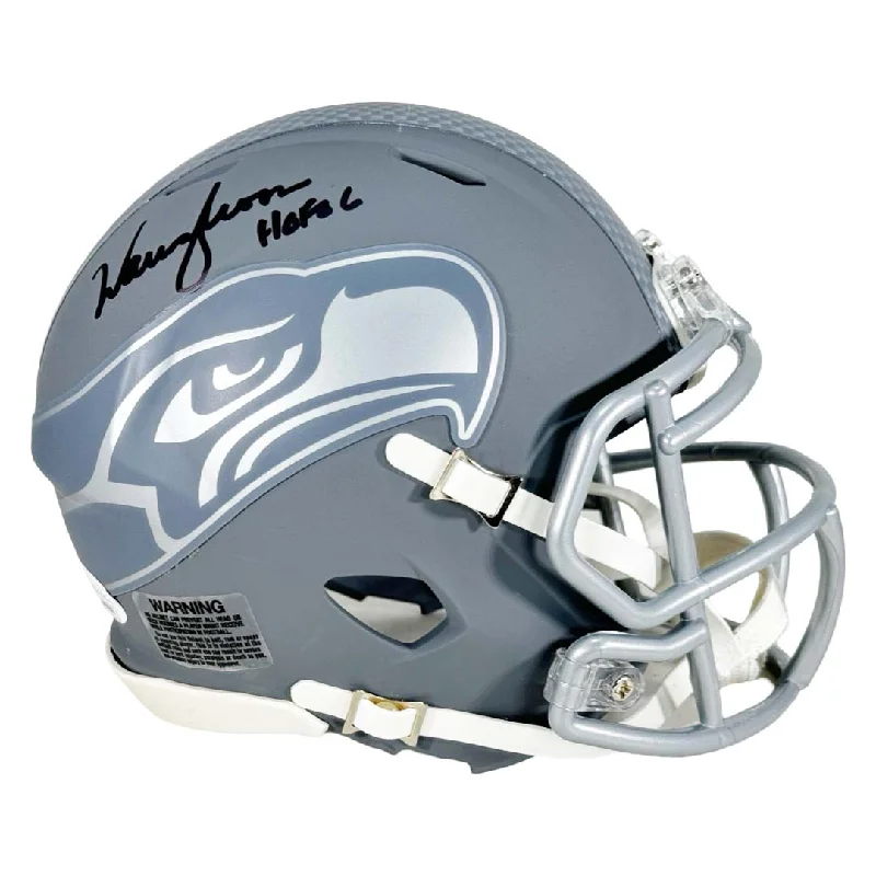 Rugby Helmet For Advanced Safety-Warren Moon Signed HOF 06 Inscription Seattle Seahawks Slate Alternate Speed Mini Football Helmet (JSA)