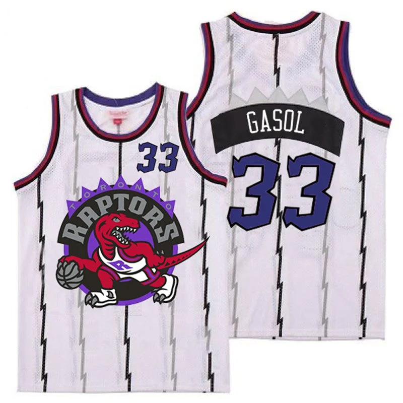 Basketball Jersey For Fan Club Apparel-Raptors 33 Marc Gasol White Big Logo Retro Basketball Jersey