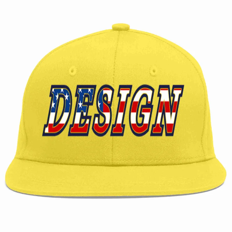 Baseball Cap For Adjustable Fit-Custom Light Gold Vintage USA Flag-Gold Flat Eaves Sport Baseball Cap Design for Men/Women/Youth