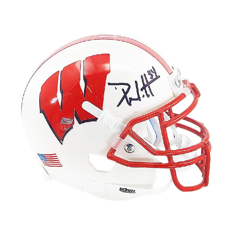 Rugby Helmet For Soft and Comfortable Fit-Derek Watt Signed Wisconsin Badgers White Mini Schutt Football Helmet (JSA)