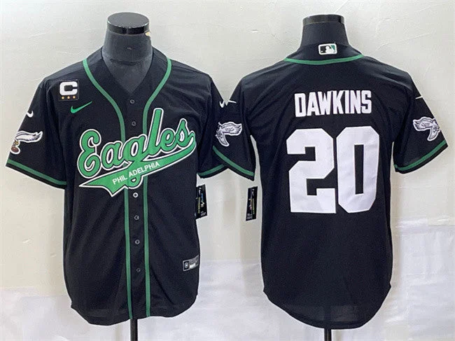 Baseball Jersey For Official Merchandise-Men's Philadelphia Eagles #20 Brian Dawkins Black With C Patch Cool Base Stitched Baseball Jersey