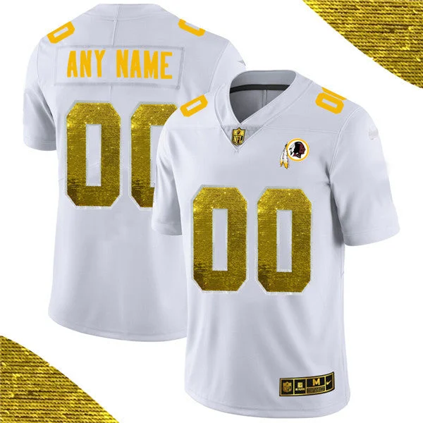 Football Jersey For Team Orders And Sales-Men's Washington Football Team ACTIVE PLAYER White Custom Gold Fashion Edition Limited Stitched Jersey