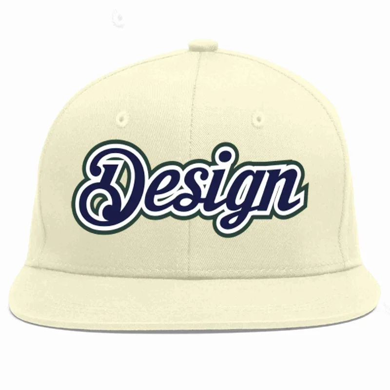 Baseball Cap For Players-Custom Cream Navy-White Flat Eaves Sport Baseball Cap Design for Men/Women/Youth