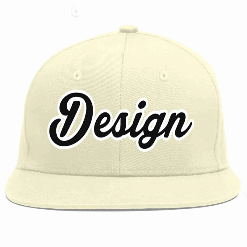 Baseball Cap For Fundraising-Custom Cream Black-White Flat Eaves Sport Baseball Cap Design for Men/Women/Youth