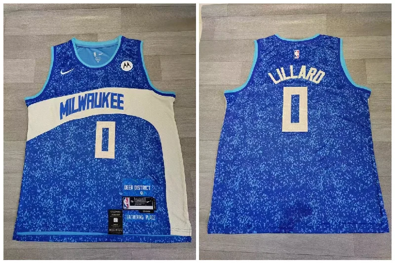 Basketball Jersey For Personalized Youth Gear-Bucks 0 Damian Lillard Blue 2023-24 City Edition Swingman Basketball Jersey