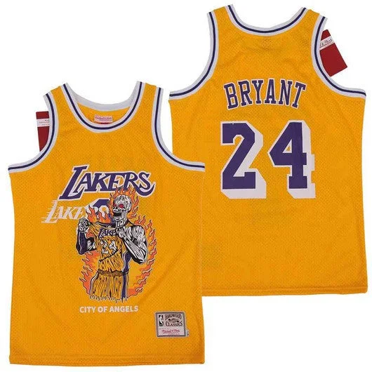 Basketball Jersey With Custom Embroidery Options-Lakers 24 Kobe Bryant Yellow Hardwood Classics Skull Edition Basketball Jersey