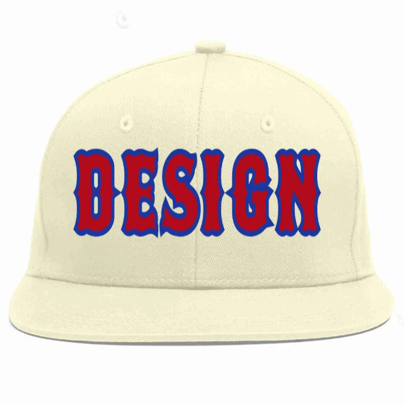 Baseball Cap For Online Custom Orders-Custom Cream Red-Royal Flat Eaves Sport Baseball Cap Design for Men/Women/Youth