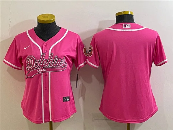 Baseball Jersey For Custom Fan Gear-Women's Miami Dolphins Blank Pink With Patch Cool Base Stitched Baseball Jersey(Run Small)