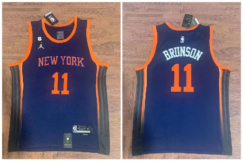 Basketball Jersey For Game Day Fan Apparel-Knicks 11 Jalen Brunson Navy City Edition Swingman Basketball Jersey