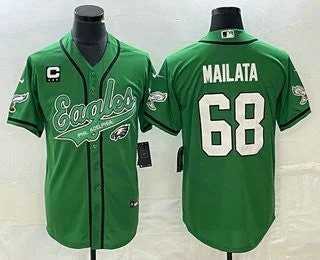 Baseball Jersey For High-Quality Customization-Men's Philadelphia Eagles #68 Jordan Mailata Green C Patch Cool Base Stitched Baseball Jersey