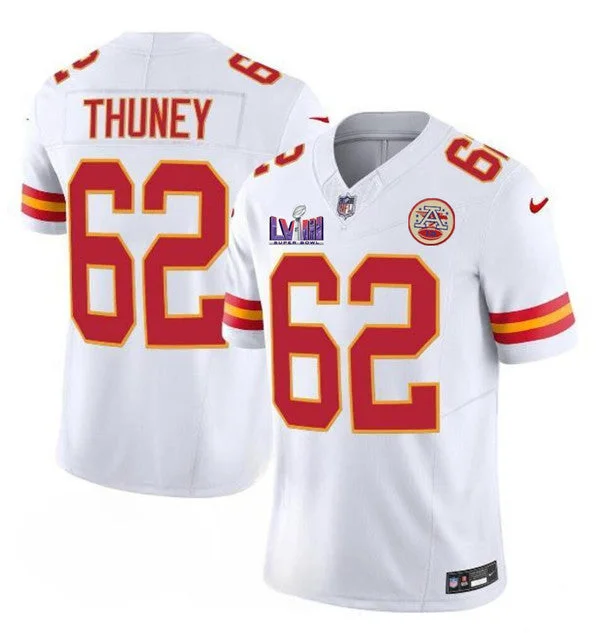 Football Jersey For Sports Merchandise-Men’s Kansas City Chiefs #62 Joe Thuney White 2024 F.U.S.E. Super Bowl LVIII Patch Vapor Untouchable Limited Football Stitched Jersey