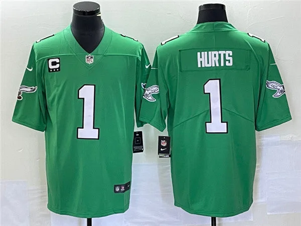 Baseball Jersey For Youth Fan Apparel-Men's Philadelphia Eagles #1 Jalen Hurts Green Vapor Limited With C Patch Stitched Baseball Jersey