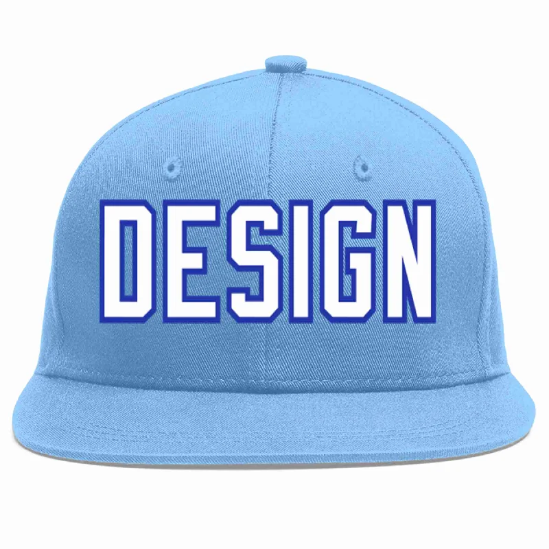 Baseball Cap For Casual Wear-Custom Light Blue White-Royal Flat Eaves Sport Baseball Cap Design for Men/Women/Youth