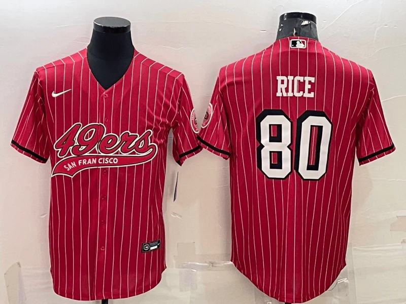 Baseball Jersey For Special Event Customization-Men's San Francisco 49ers #80 Jerry Rice Red Pinstripe Color Rush With Patch Cool Base Stitched Baseball Jersey