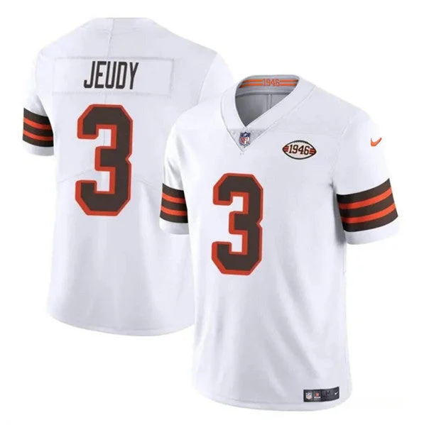 Football Jersey For School Tournament Teams-Men's Cleveland Browns #3 Jerry Jeudy White 1946 Collection Vapor Limited Football Stitched Jersey