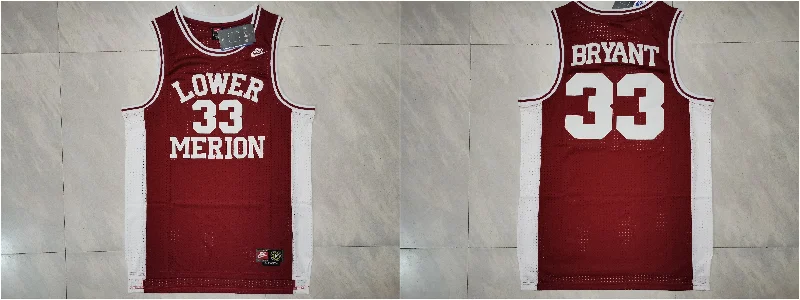 Basketball Jersey For Team Orders And Sales-Lower Merion Aces 33 Kobe Bryant Red High School Mesh Basketball Basketball Jersey