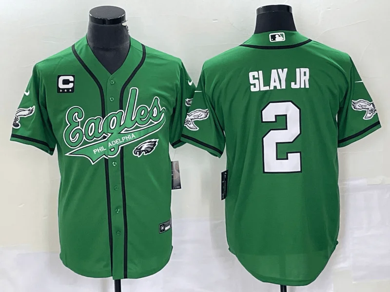 Baseball Jersey For College Fan Gear-Men's Philadelphia Eagles #2 Darius Slay JR Green C Patch Cool Base Stitched Baseball Jersey